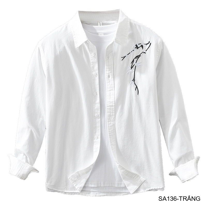 SA136 - Áo Sơ Mi Nam Tay Dài Phong Cách Trung Hoa Thêu Hoa Tinh Tế - Chất Cotton Mềm Mại_thumbnail_4