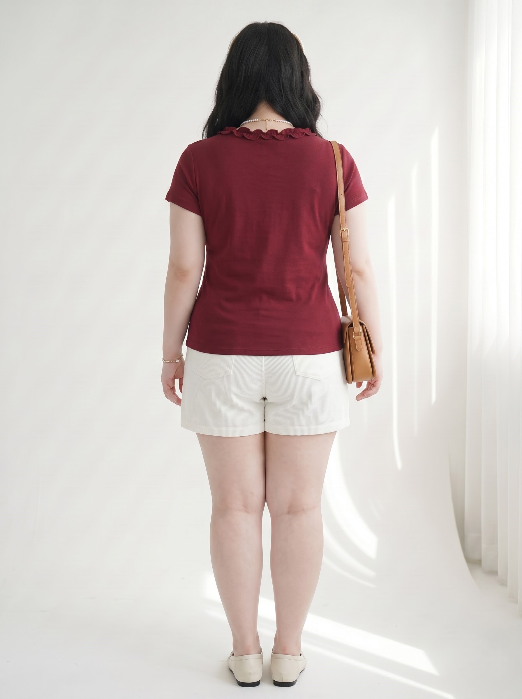 Áo Thun Kiểu Cổ Tim Bèo Nhún Phối Nơ Bigsize Form Ôm Tôn Dáng - Đỏ Đô - Size L đến 3XL (55 tới 90kg) V-AK118_thumbnail_2