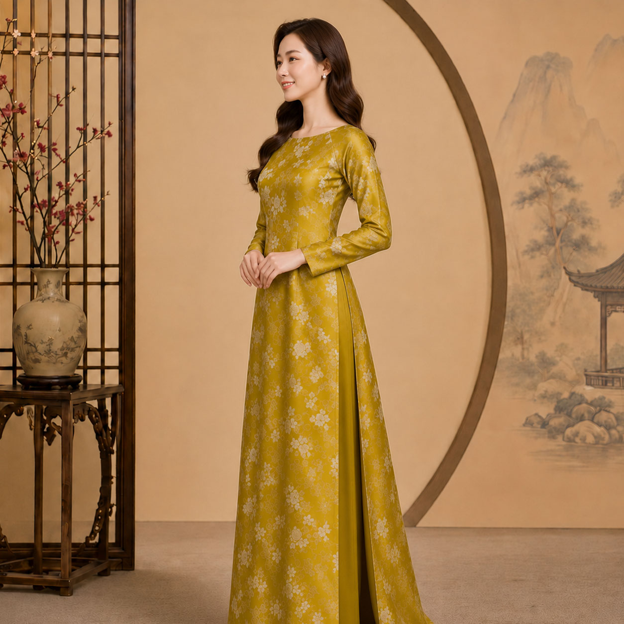 Áo Dài Truyền Thống Nữ Cổ Truyền Gấm Tơ Cao Cấp Sang Trọng TT26-02_thumbnail_1