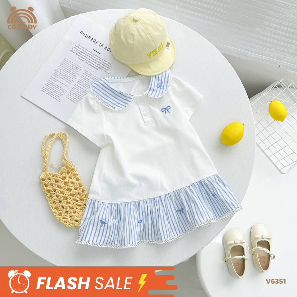 Váy cộc polo TRẮNG phối cổ caro nơ xanh