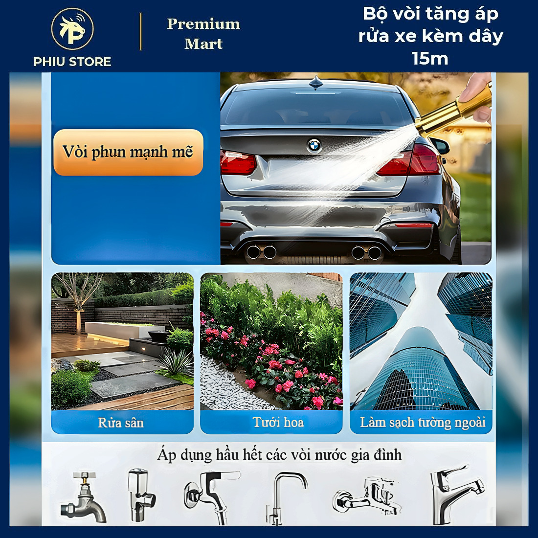 Dây Xịt Rửa Xe 15m - Bộ Vòi Tăng Áp Rửa Xe kèm Dây 15m, Dây Xịt Rửa Xe Áp Lực - PHIU STORE_thumbnail_1