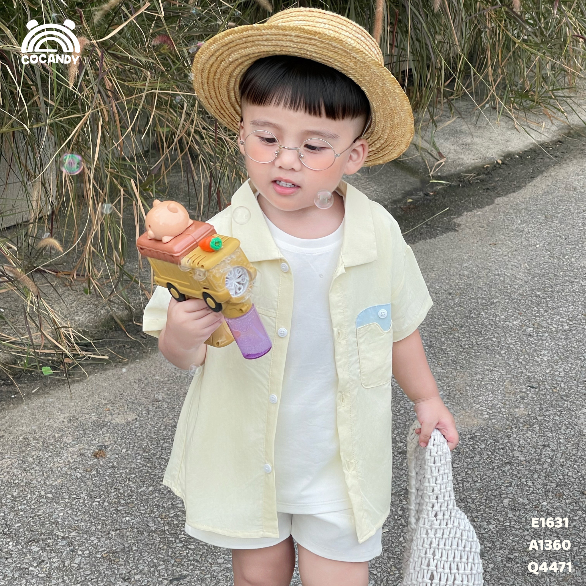 Áo cộc sơ mi VÀNG phối túi nẹp xanh_thumbnail_2
