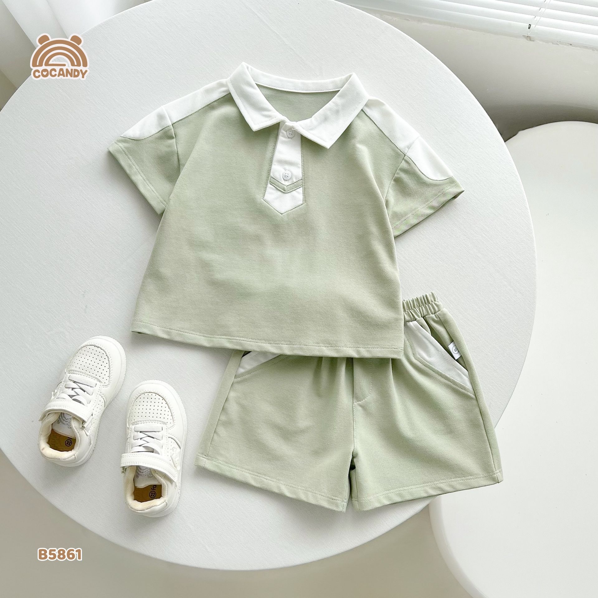 Bộ cộc polo XANH LÁ giả cổ cà vạt