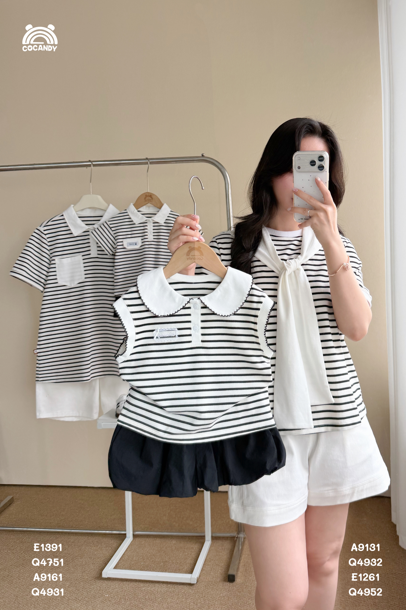 Áo cộc polo kẻ ĐEN TRẮNG thủy thủ NỮ_thumbnail_3
