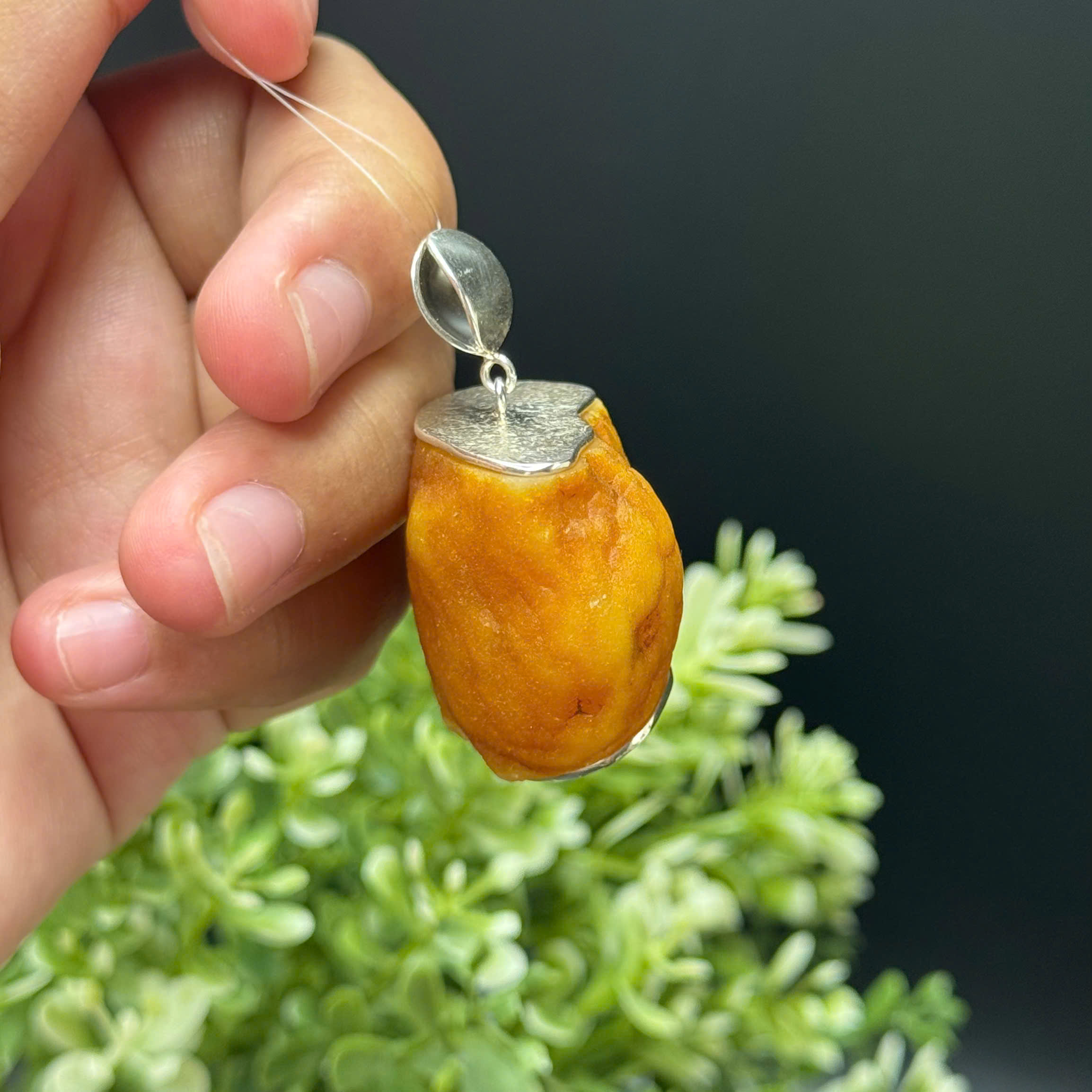 Mặt Dây Hổ Phách Vân Vải Khung Bạc - Mã 8217_thumbnail_2