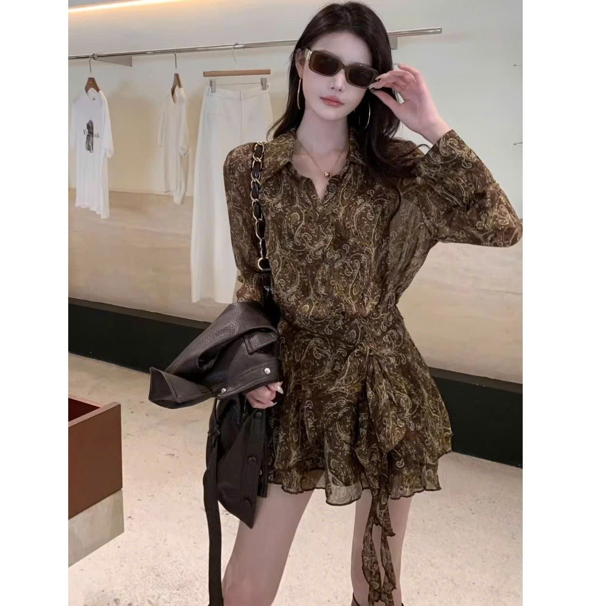 MS XH2803440: Đầm tay dài họa tiết Paisley