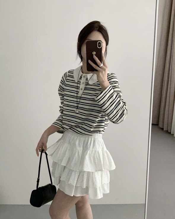 Lucas - Chân váy thô thêu xòe tầng dáng ngắn cạp chun_thumbnail_2