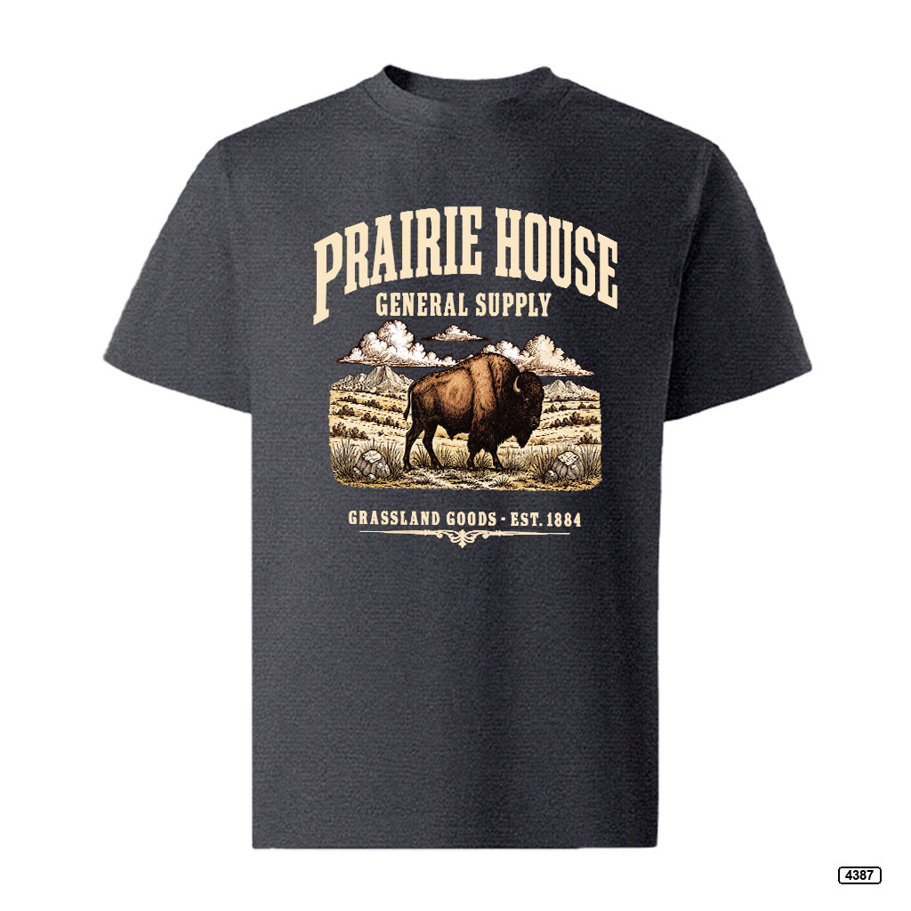 Áo thun nam Prairie House Buffalo form rộng vintage TeePrint 4387_thumbnail_1