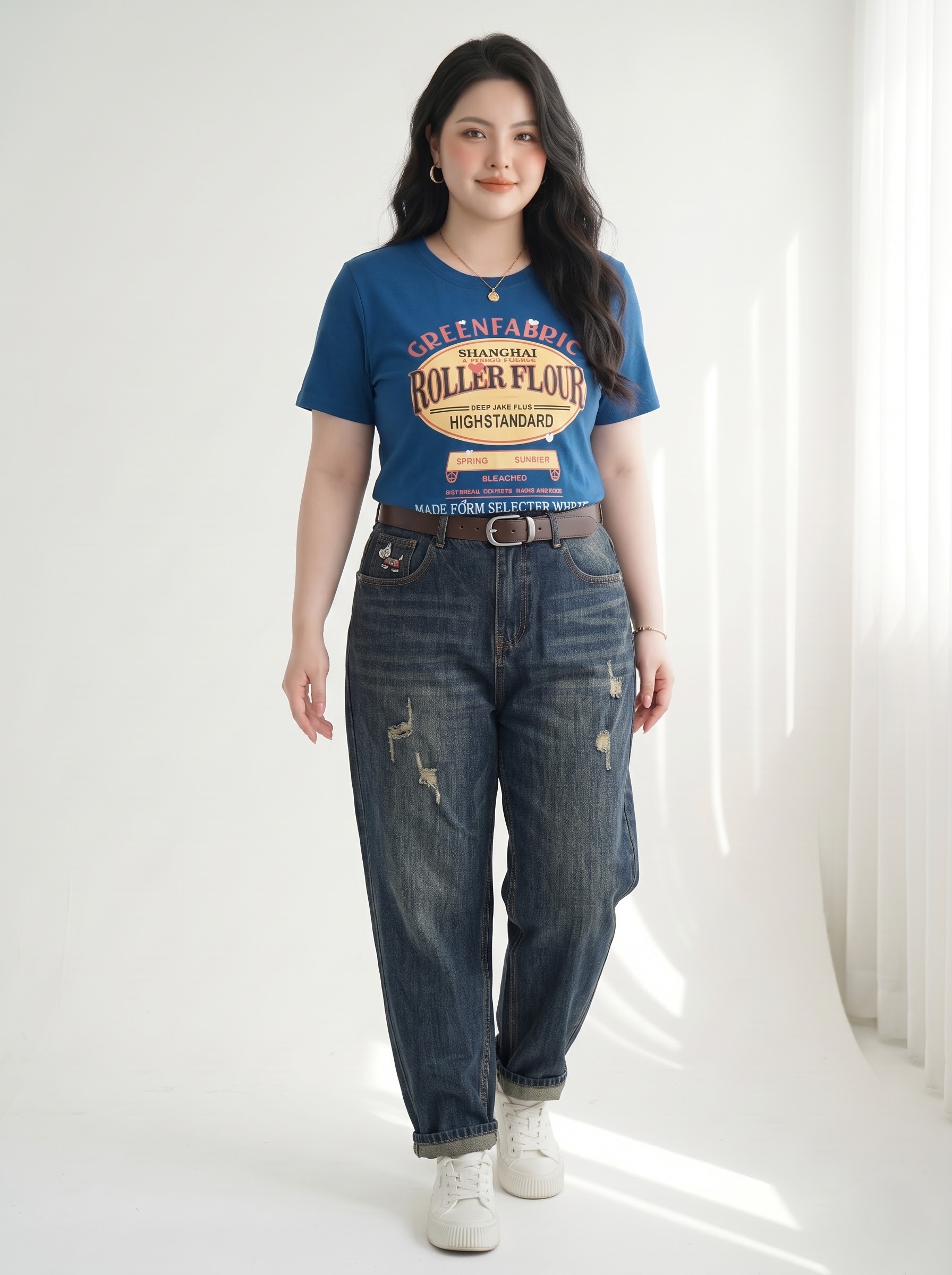 Quần Jean Baggy Thêu Cún Bigsize Lưng Thun Wash Rách - Xanh Nhạt, Xanh Đậm - Vừa 55–90kg - T-QJ633
