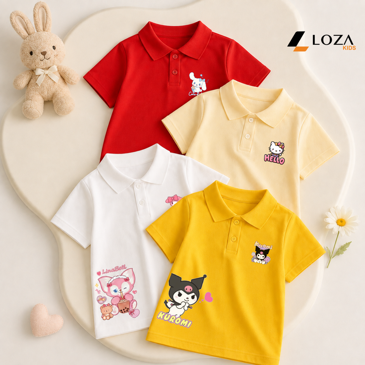 Áo polo bé gái hình Melody, Hello Kitty,Cinnamoroll, Linabell, Kuromi - Loza PL005 PL005