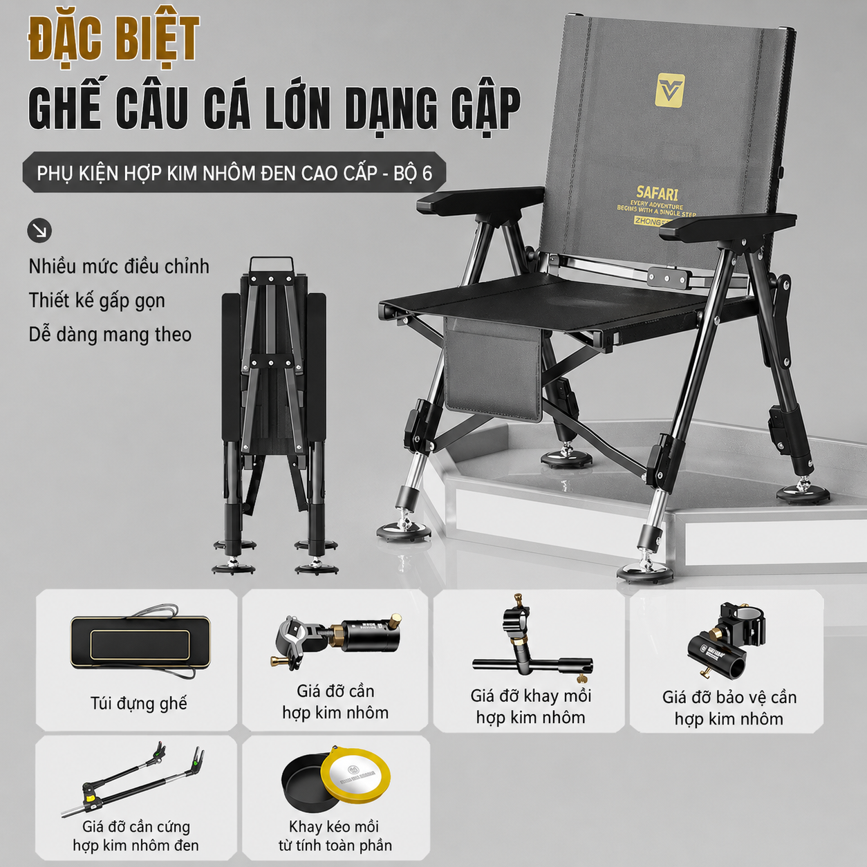 Ghế Câu Cá Lưng Thấp Quanjulong Safari Gọn Nhẹ – Khung Thép Chắc Chắn, Ngồi Êm Không Mỏi_thumbnail_3