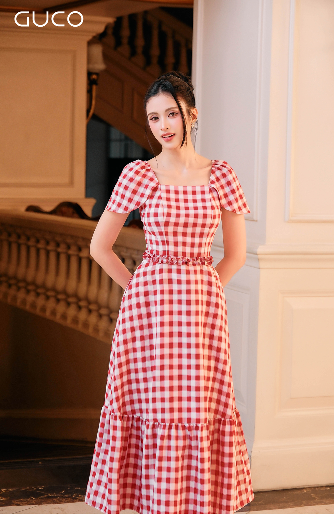 GUCO Đầm Maxi Caro Đỏ Nàng Thơ_thumbnail_2