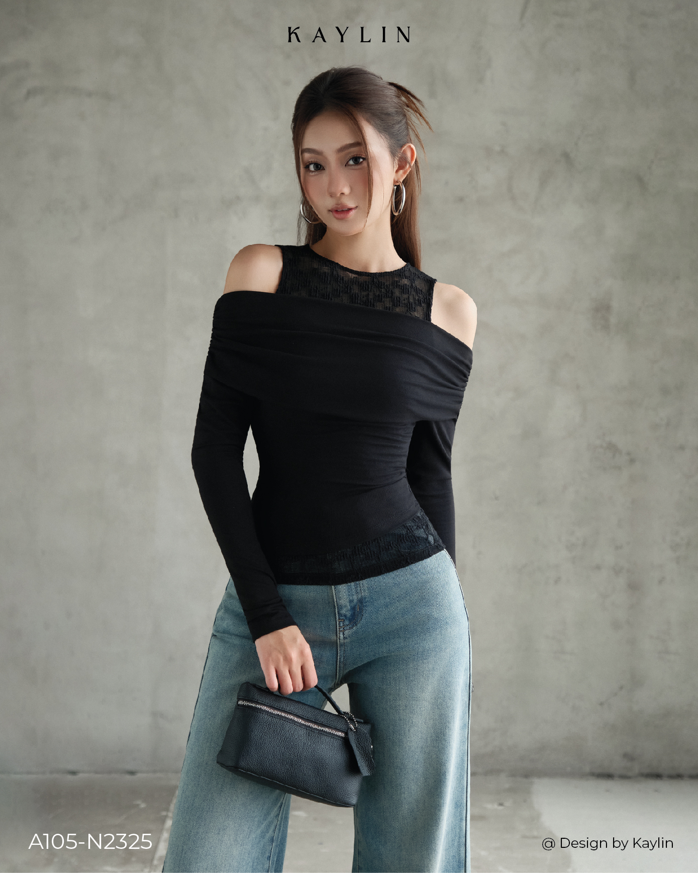 Áo Kiểu Ren Phối Thun Tay Dài KAYLIN DRAPE TOP