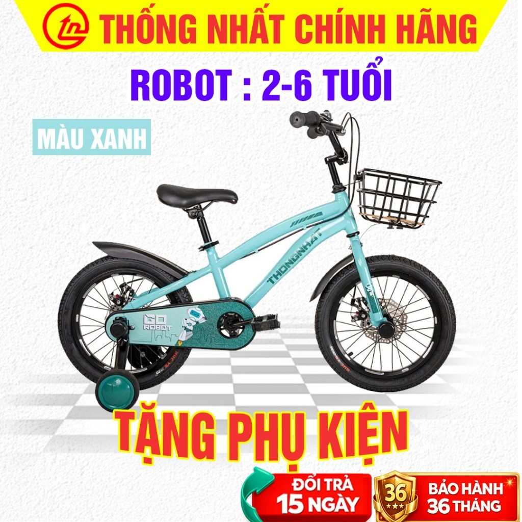 Xe Đạp Thống Nhất Trẻ Em Robot Chính Hãng - Tặng Full Phụ Kiện - Xe Đạp Phanh Đĩa Cực Ngầu Cho Bé Trai