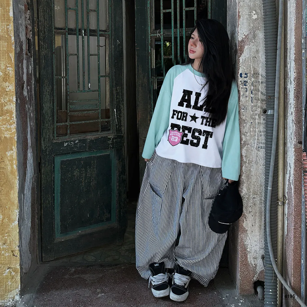 Áo thun boxy tay dài phối raglan All for the best Miucho 4195_thumbnail_6