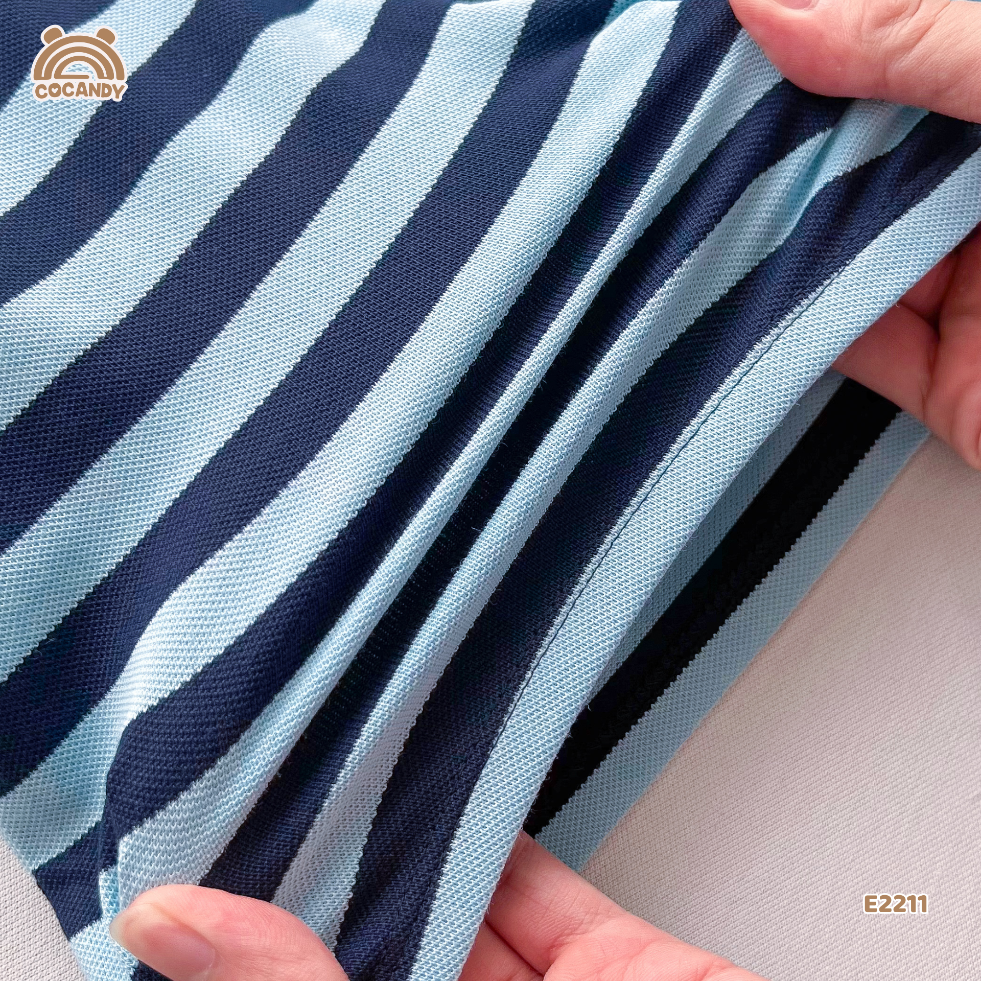 Áo cộc polo kẻ XANH NAVY nẹp cổ tag cún_thumbnail_4