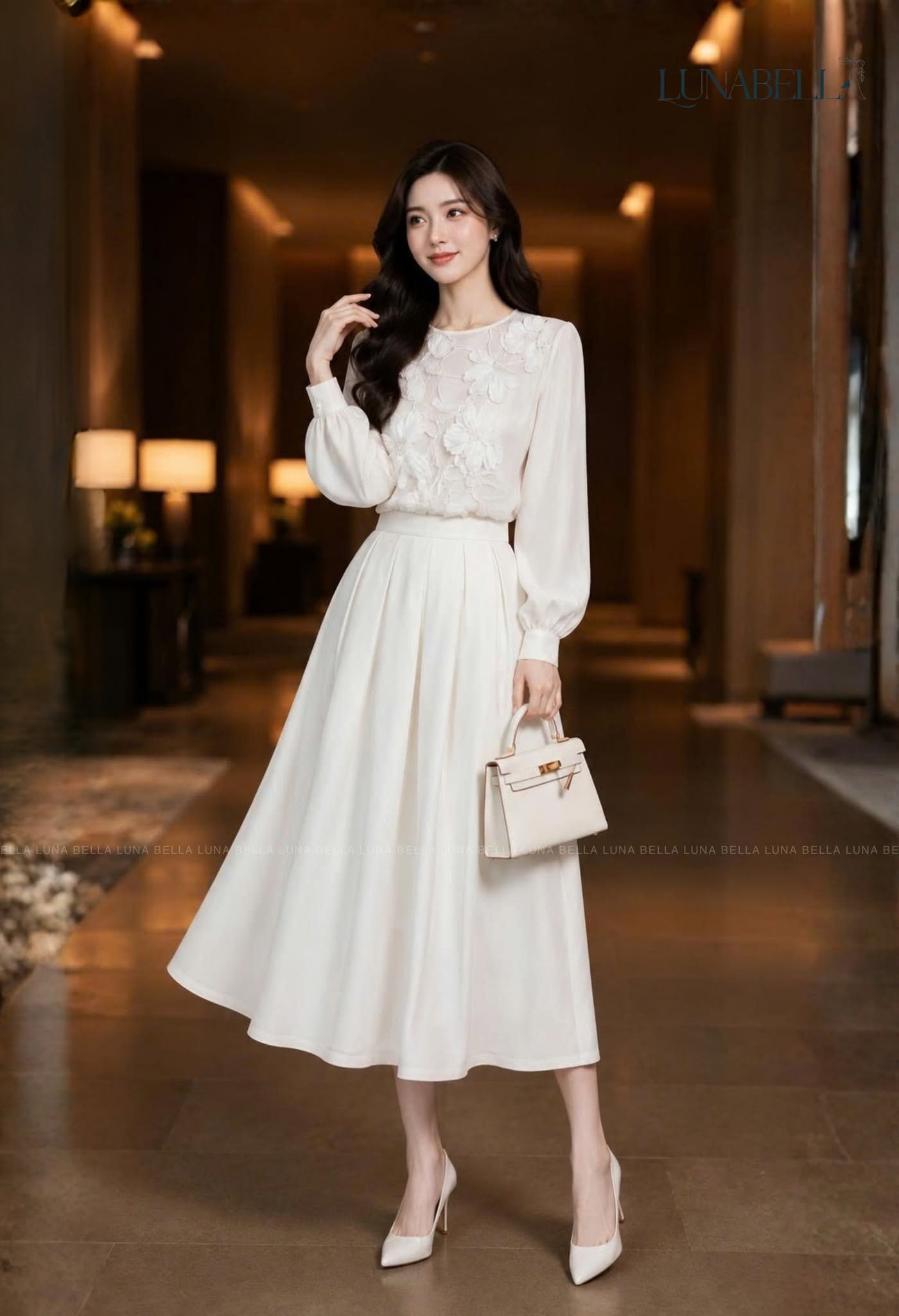 Áo voan đính hoa nổi ELVIRA màu TRẮNG_thumbnail_1