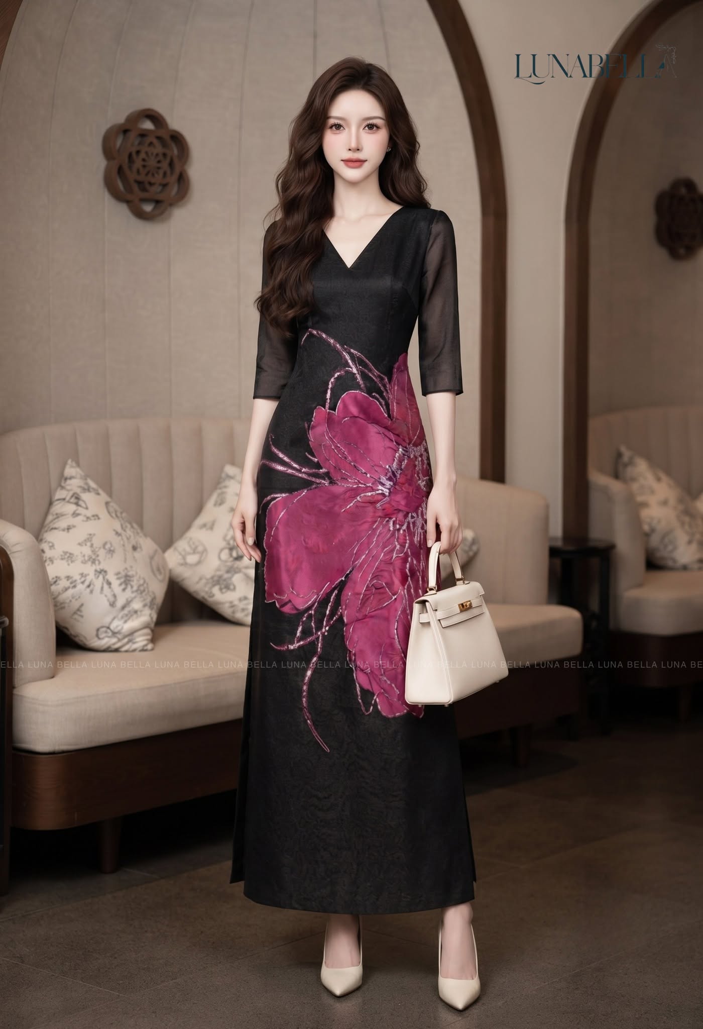 Váy voan in hoa bản to LYSARA màu ĐEN_thumbnail_2