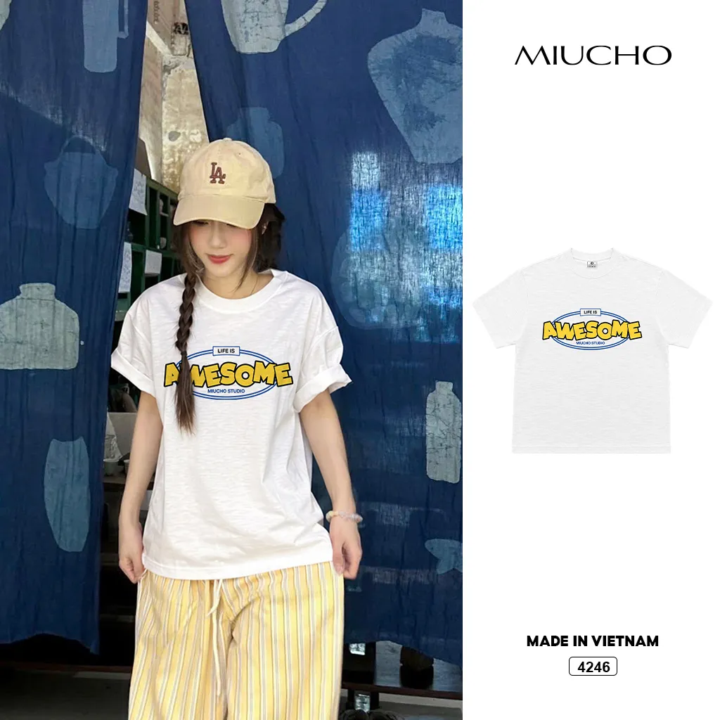 Áo thun boxy unisex chất vải xước thoáng mát basic Miucho 4246