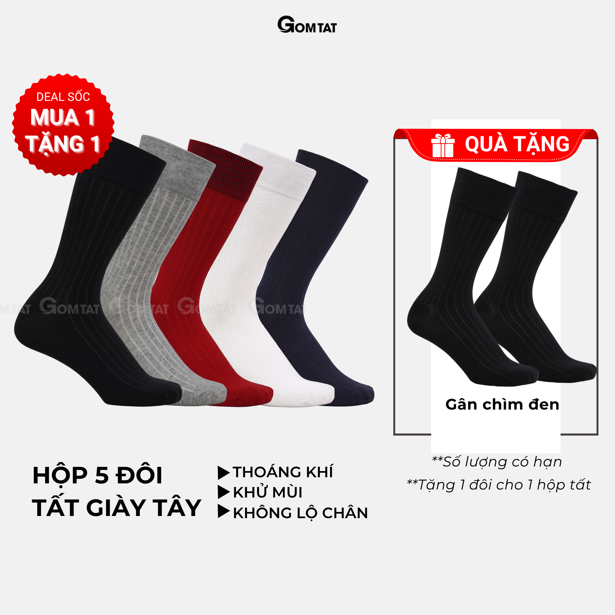 Hộp 5 đôi tất nam đi giày tây cao cổ GOMTAT gân chìm, vớ công sở nam thoáng khí LUX-TAYCHIM_thumbnail_16