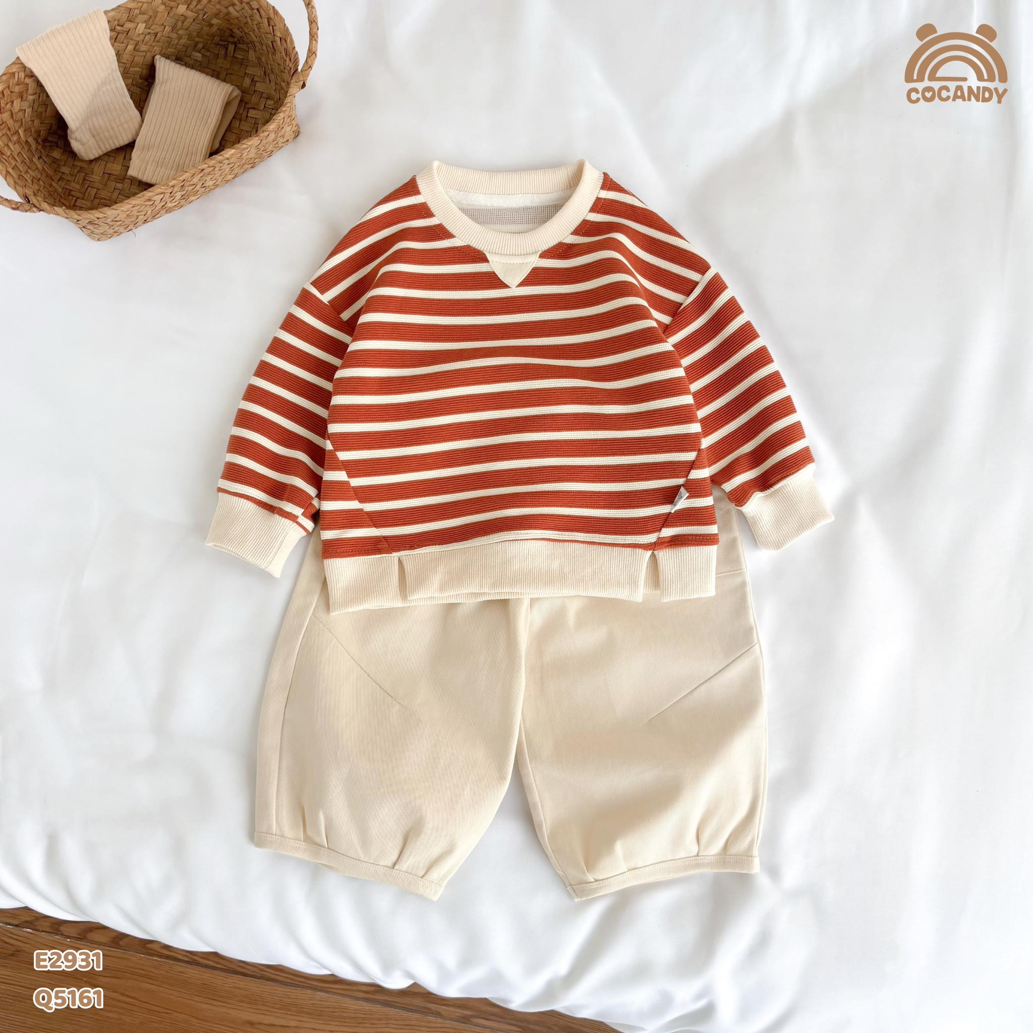 Áo dài nỉ kẻ CAM BE form sweater