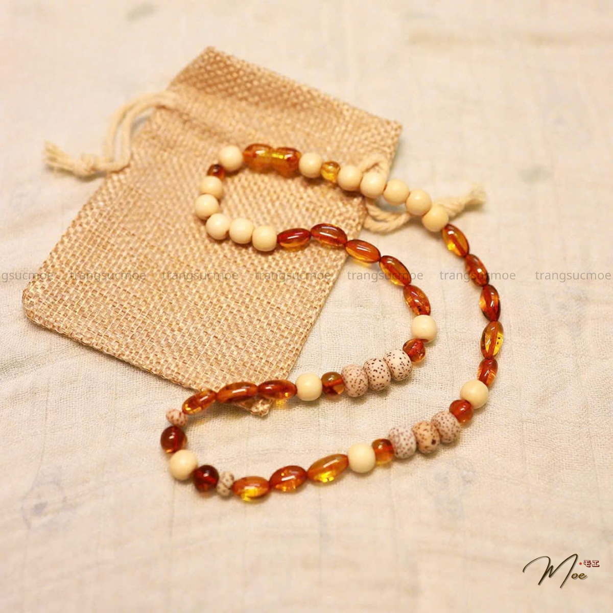 B75 - Set dây chuyền & vòng tay hổ phách dâu tằm cho bé_thumbnail_5