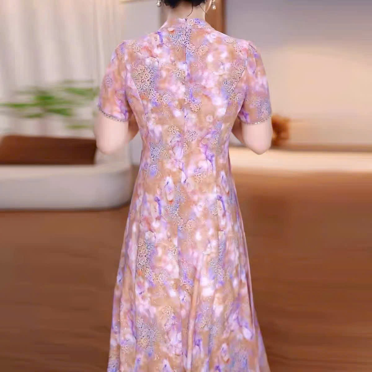18777-Đầm voan hồng  xẻ tà cổ cut lazer cách điệu (voan,lót)_thumbnail_1