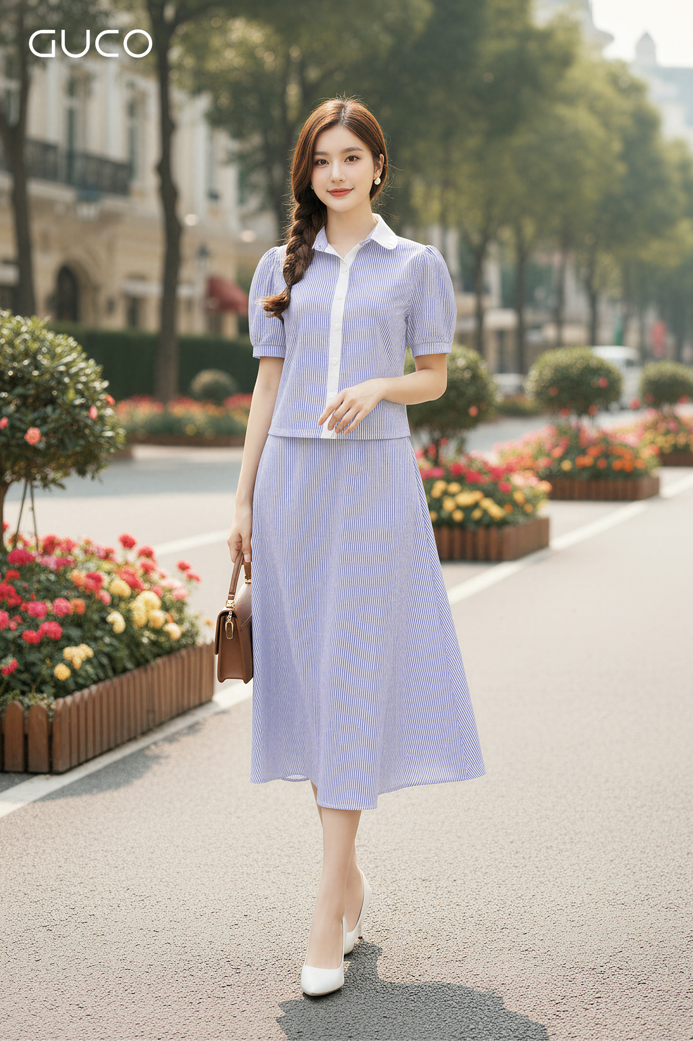 CHÂN VÁY DÀI XÒE - SỌC XANH