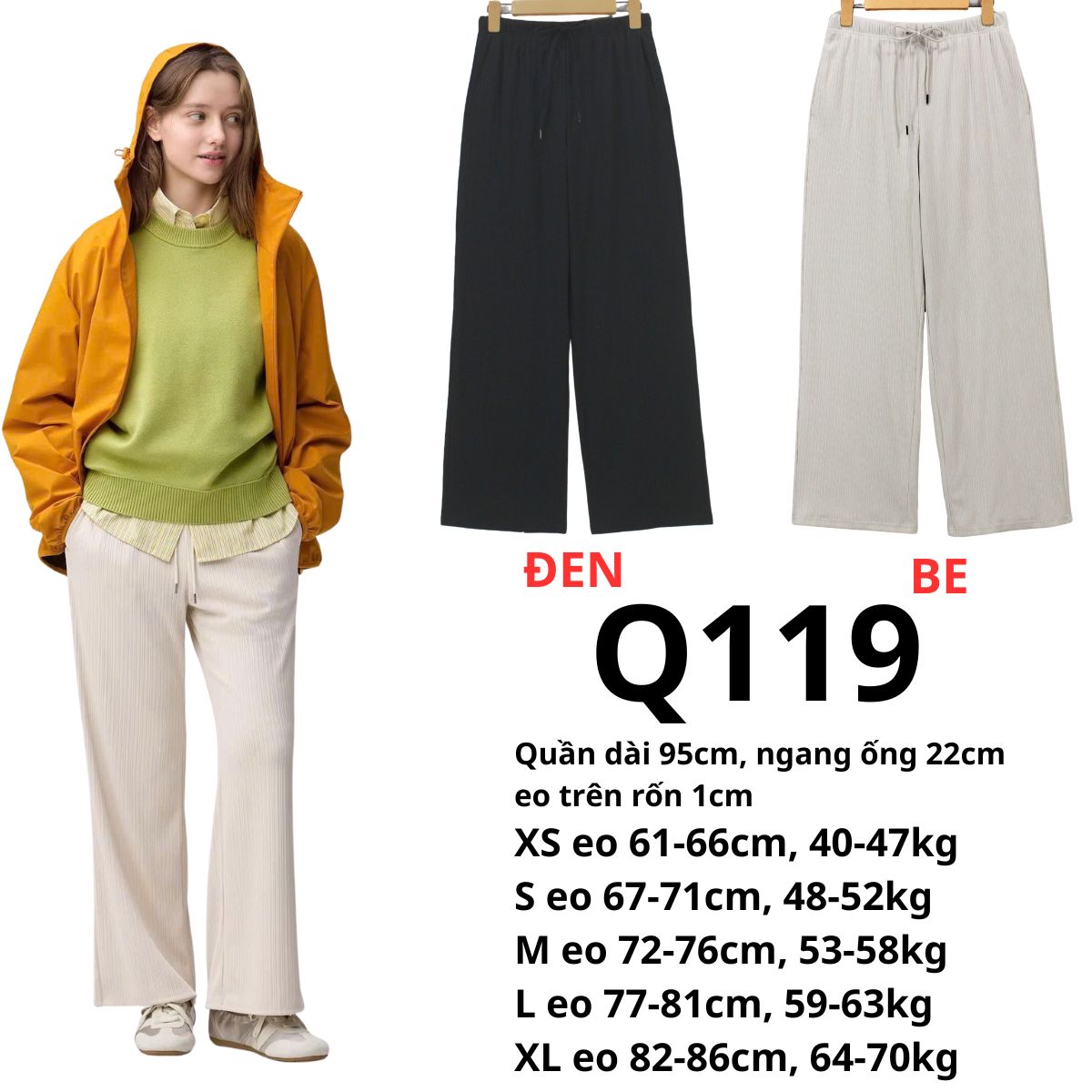 Q119- Quần ống rộng dập ly