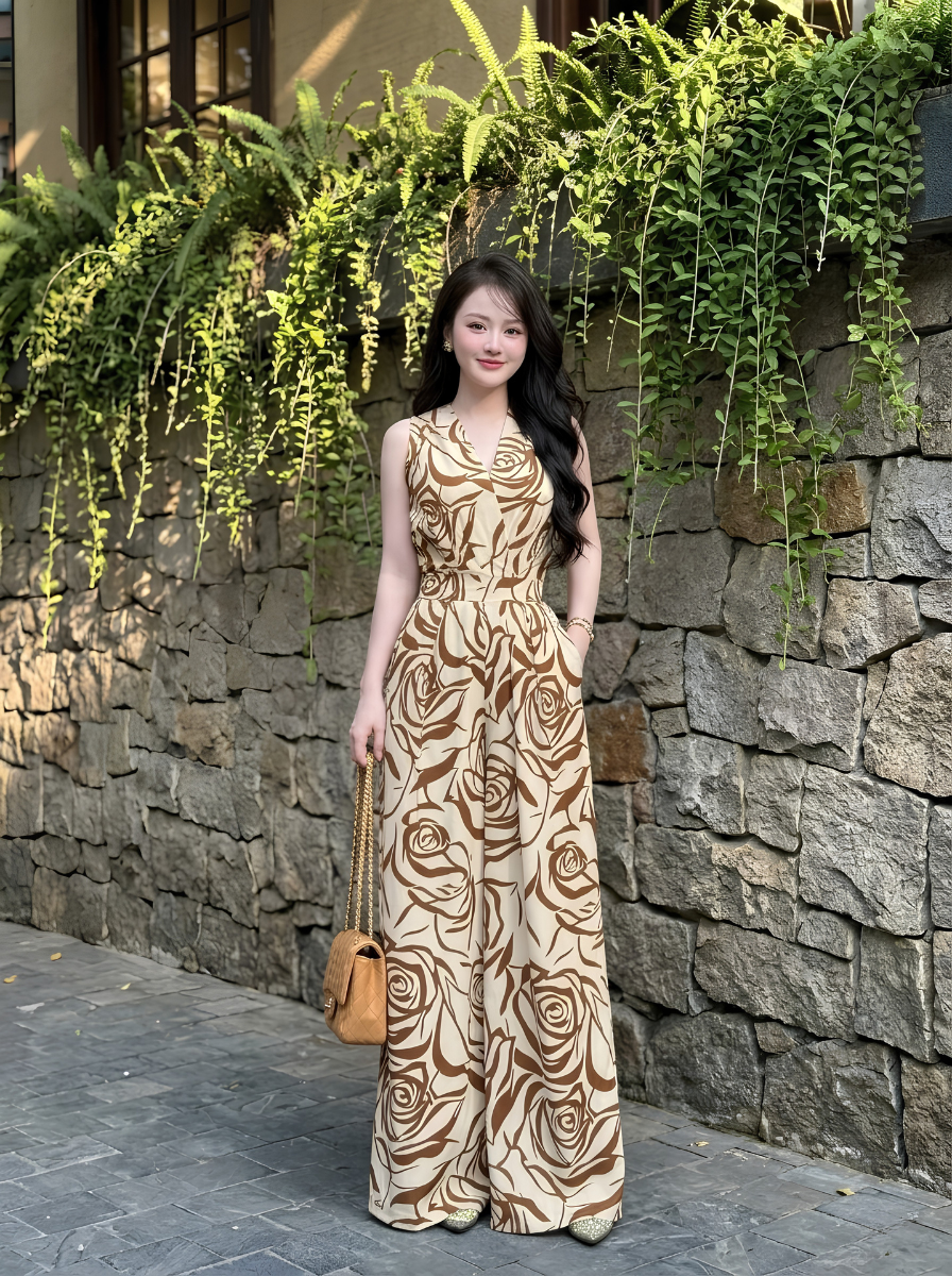 G41 - Jumpsuit Lụa Hàn Hoạ Tiết Cao Cấp
