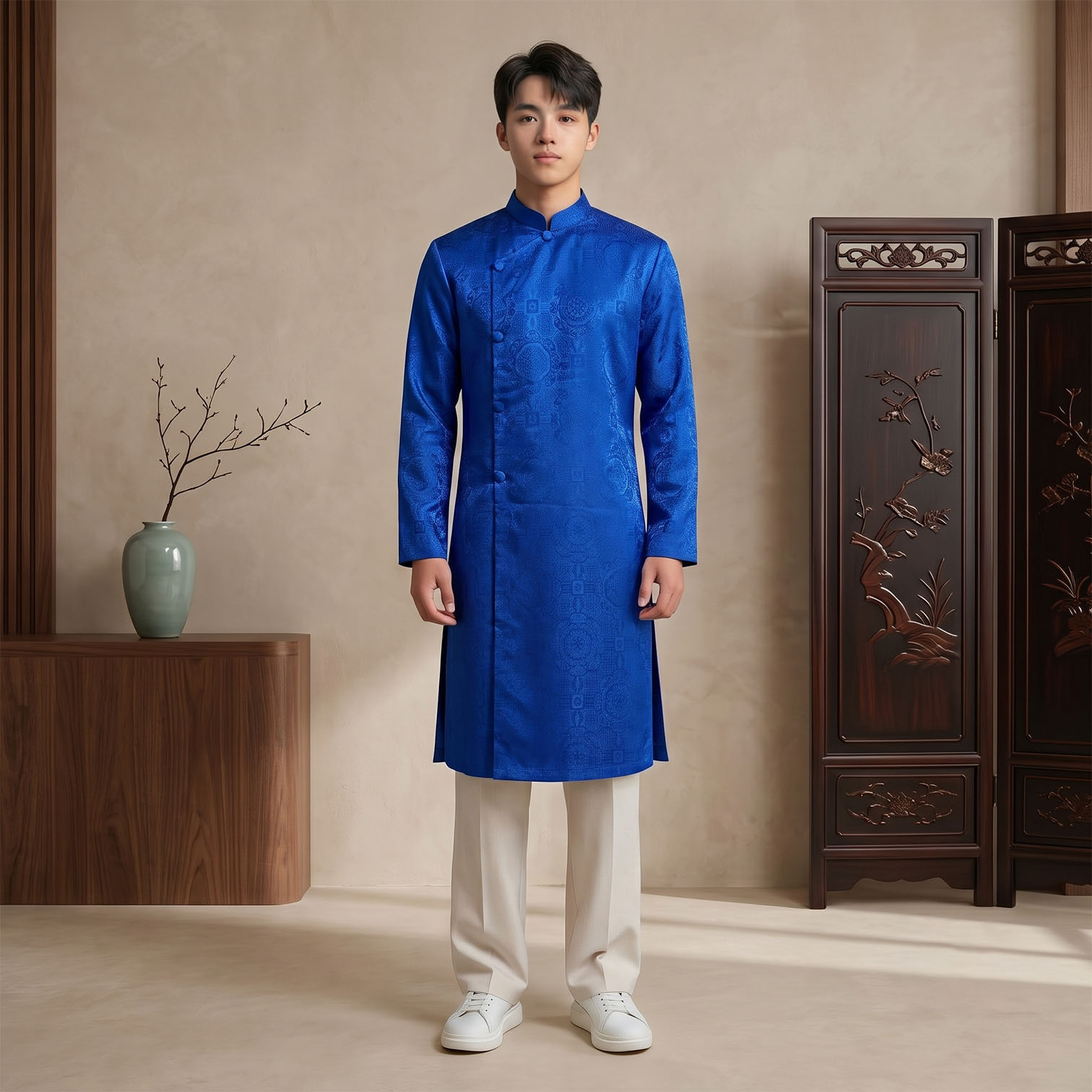 Áo Dài Nam Cách Tân Gấm Vân Cao Cấp NA26-17_thumbnail_4