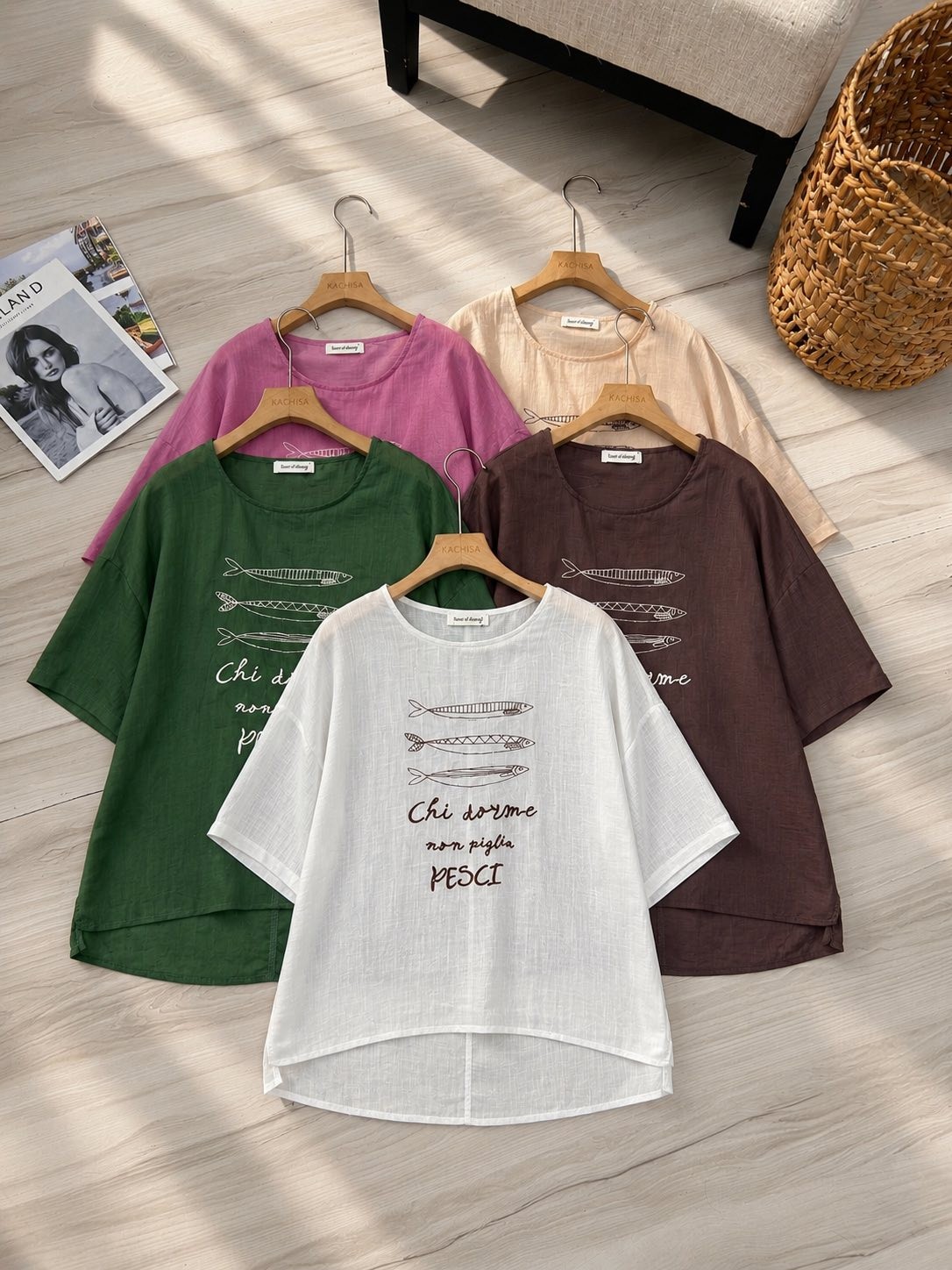 Áo tơ tay ngắn thêu HT con cá