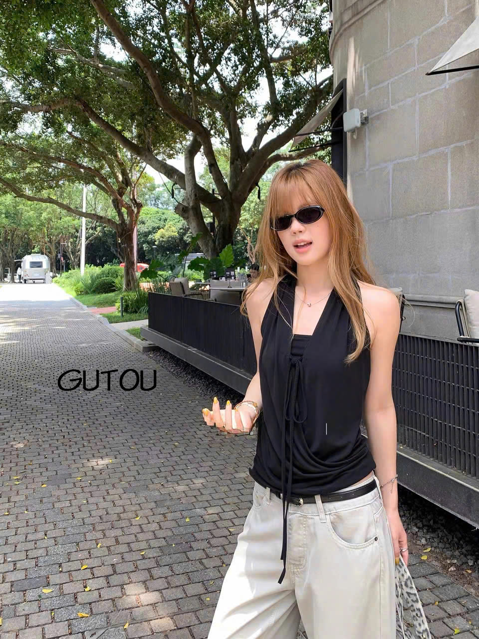 [ GUTOU ] Áo Sát Nách Cổ Đổ Thân Đắp Chéo Cột Dây Basic Livia_thumbnail_8