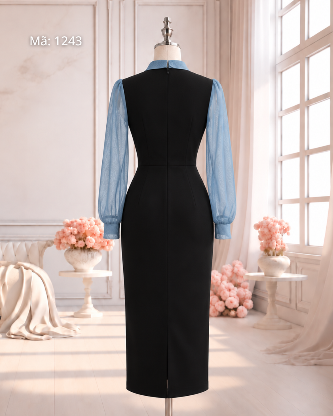 Đầm Bút Chì Cổ Đức Phối Lưới Loang