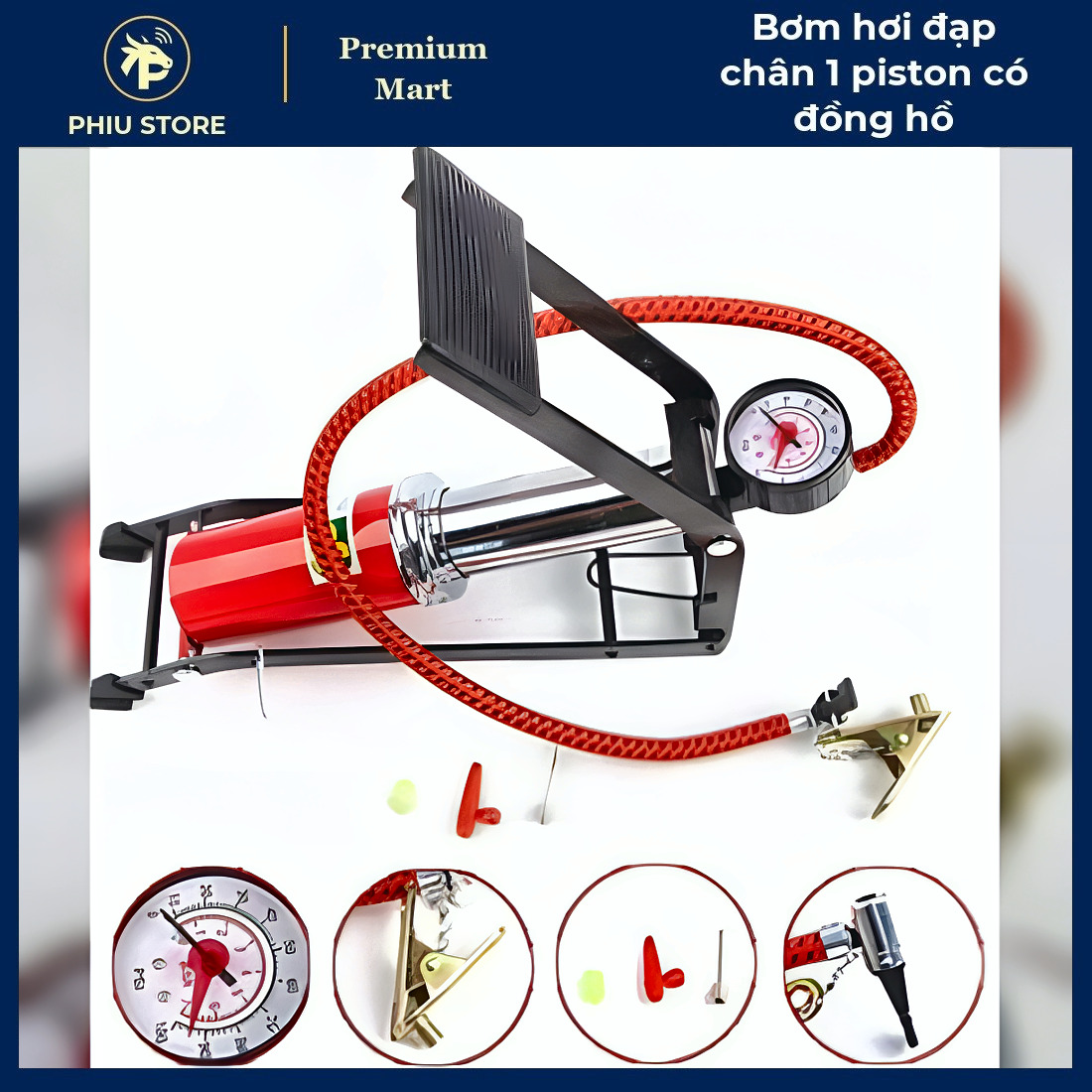 Bơm Đạp Chân Xe Máy - Bơm Hơi Đạp Chân 1 Piston có Đồng Hồ, Bơm Hơi Xe Máy Đạp Chân - PHIU STORE_thumbnail_7