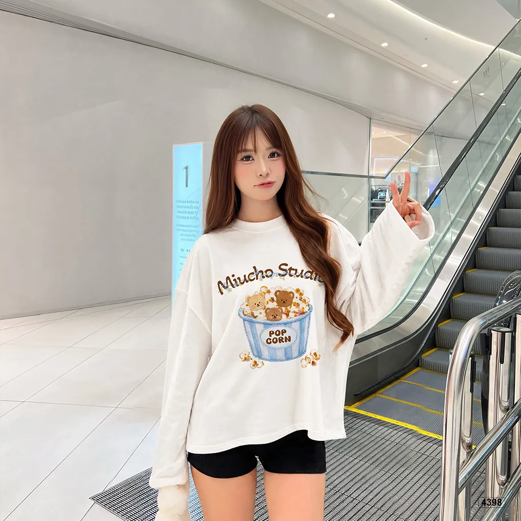 Áo thun tay dài nữ popcorn bear form boxy Miucho 4398_thumbnail_2
