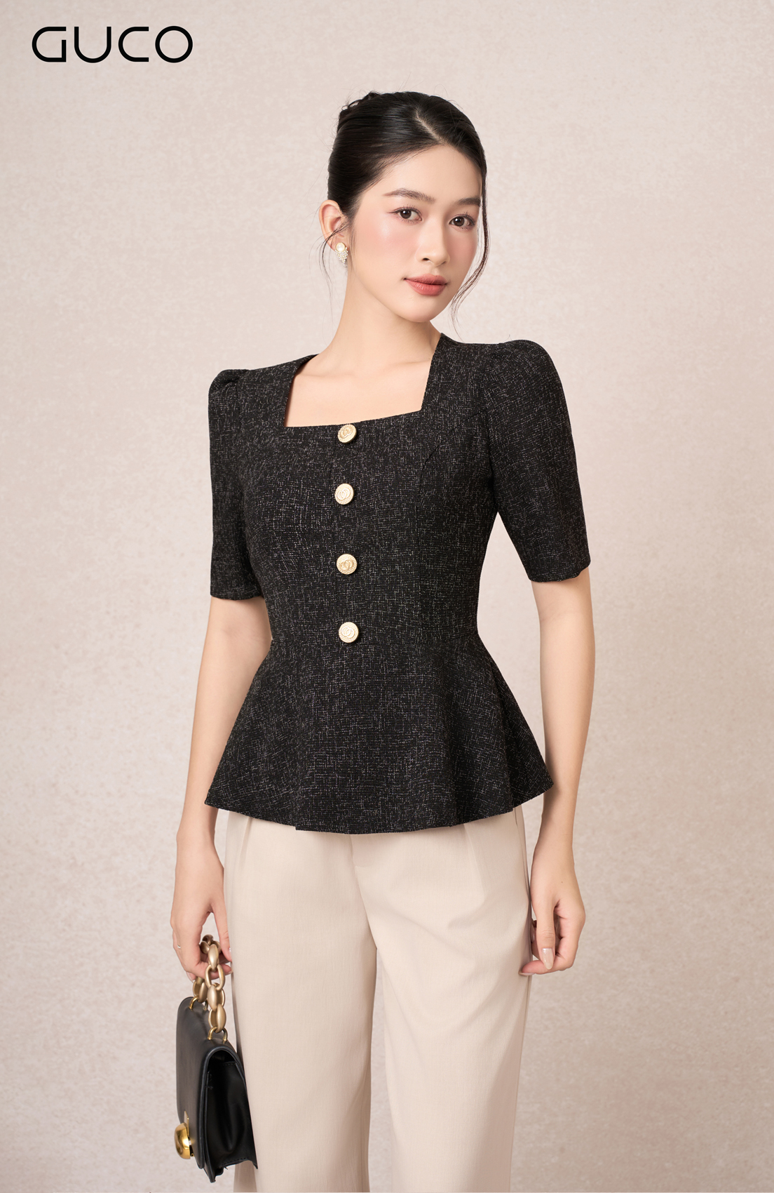 ÁO PEPLUM THIẾT KẾ CỔ VUÔNG - ĐEN