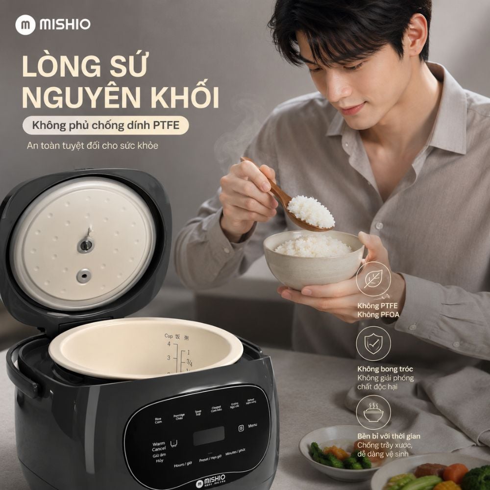Nồi cơm điện sứ dưỡng sinh Nhãn hiệu: MISHIO, Model: MK-381_thumbnail_13
