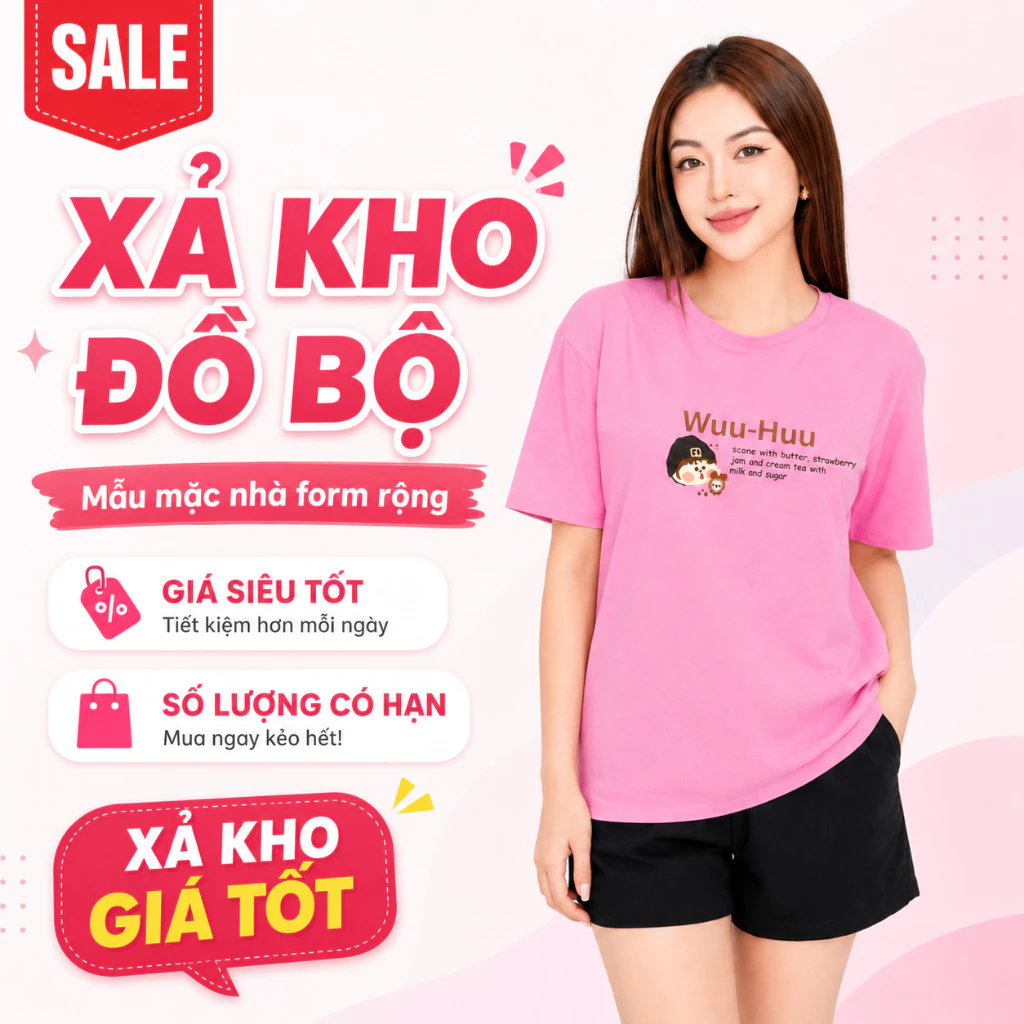 [XẢ KHO BỘ FORM RỘNG] -  Bộ quần áo thun nữ dáng rộng nhiều hình in - LOZA XB013 XB013