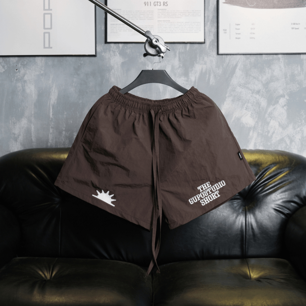 Quần Short Vải Dù Cao Cấp Unisex GUPO Form Rộng Trên Gối LOGO Thêu - GS04P_thumbnail_1