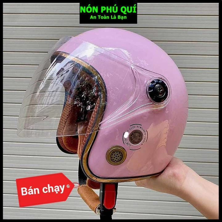 Nón bảo hiểm 3/4 kính dài thông gió đồng - Nón Phú Quí