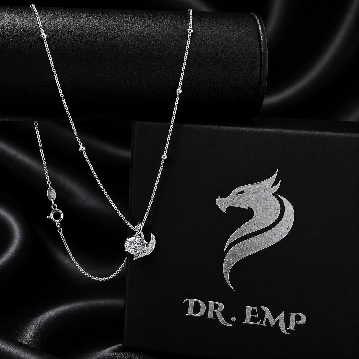 Vòng cổ bạc xi kim charm đá chấu 2 lá đá trắng_thumbnail_2