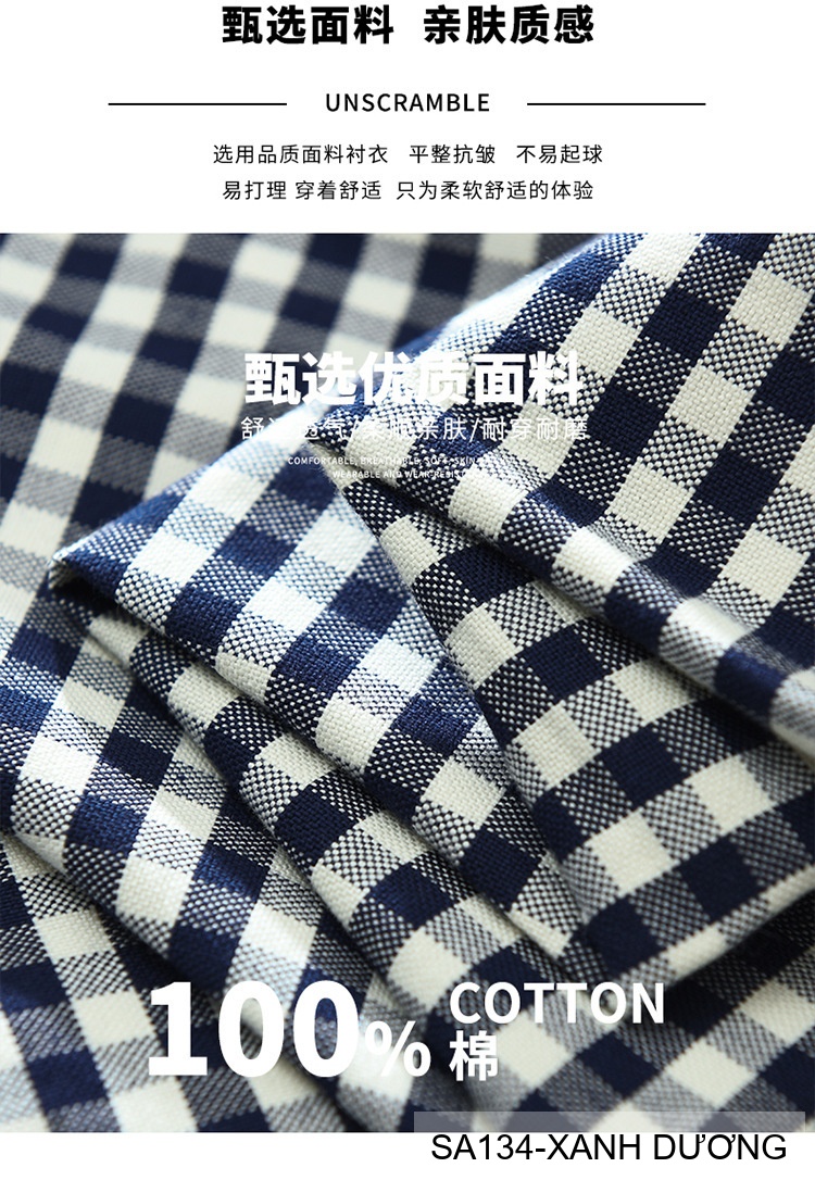 SA134 - Áo Sơ Mi Nam Tay Dài Họa Tiết Caro Phong Cách Retro Chất Cotton 100%_thumbnail_6