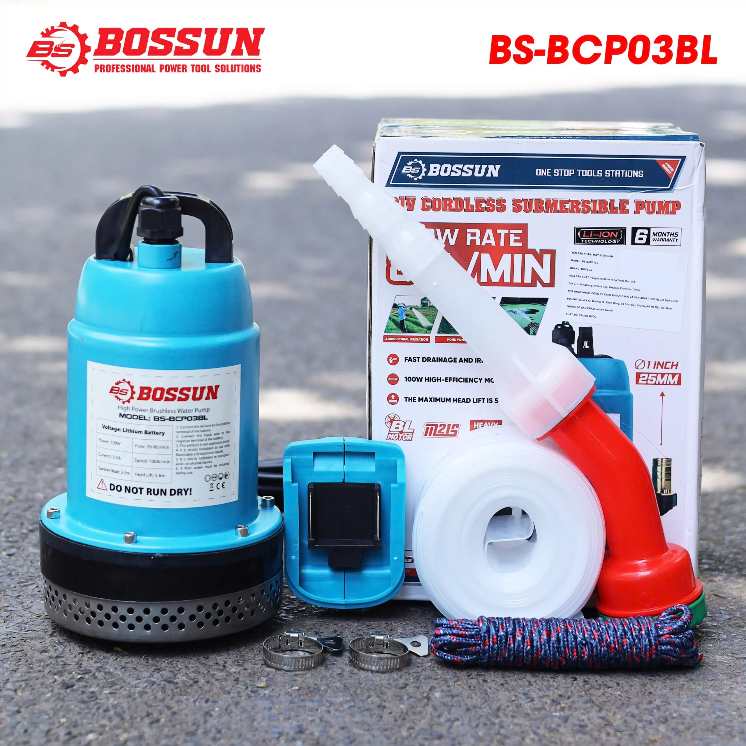 Máy Bơm Chìm dùng Pin Bossun BS-BCP03BL- máy bơm tõm. máy bơm chìm chạy chân pin phổ thông M21_thumbnail_1