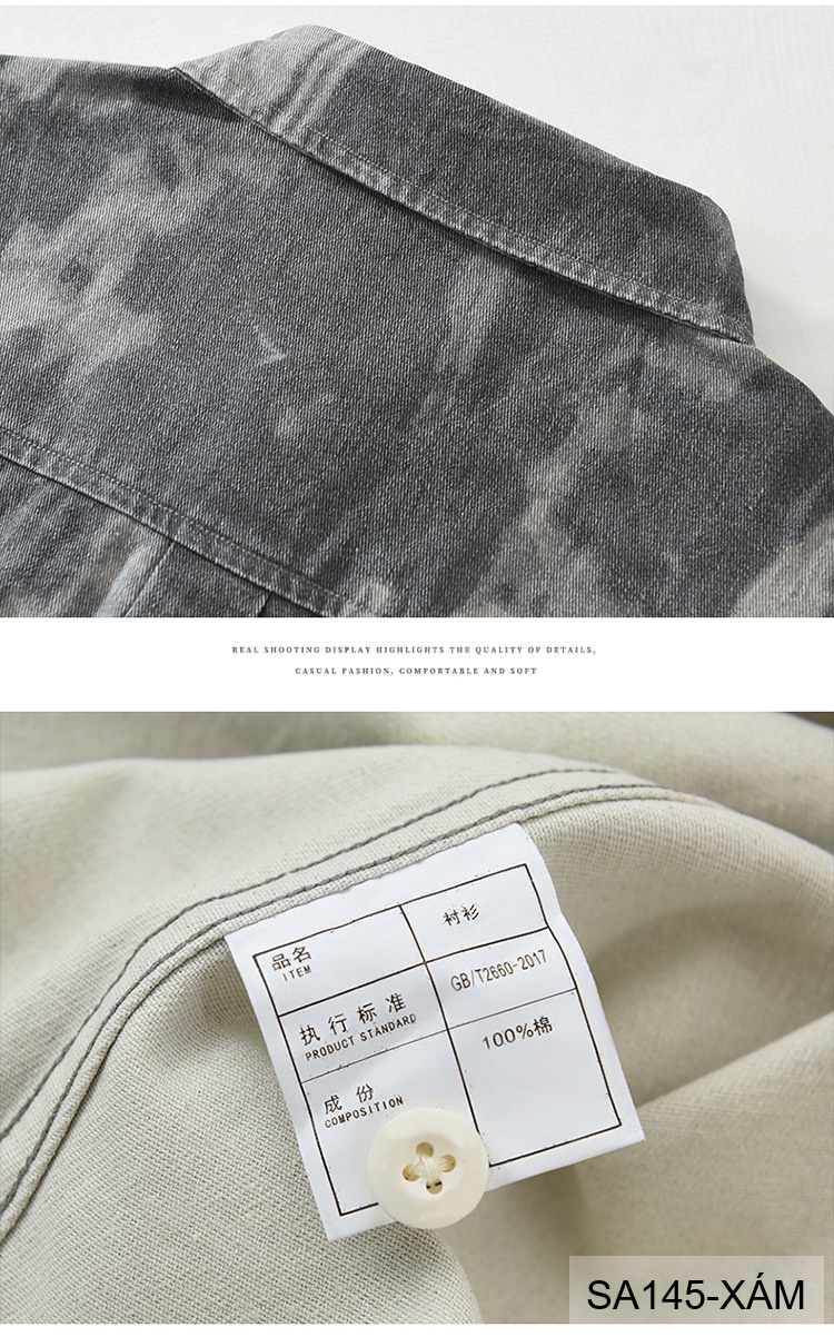 SA145 - Áo Sơ Mi Nam Tay Dài Phong Cách Retro Denim In Hoa Văn Bông 100%_thumbnail_2