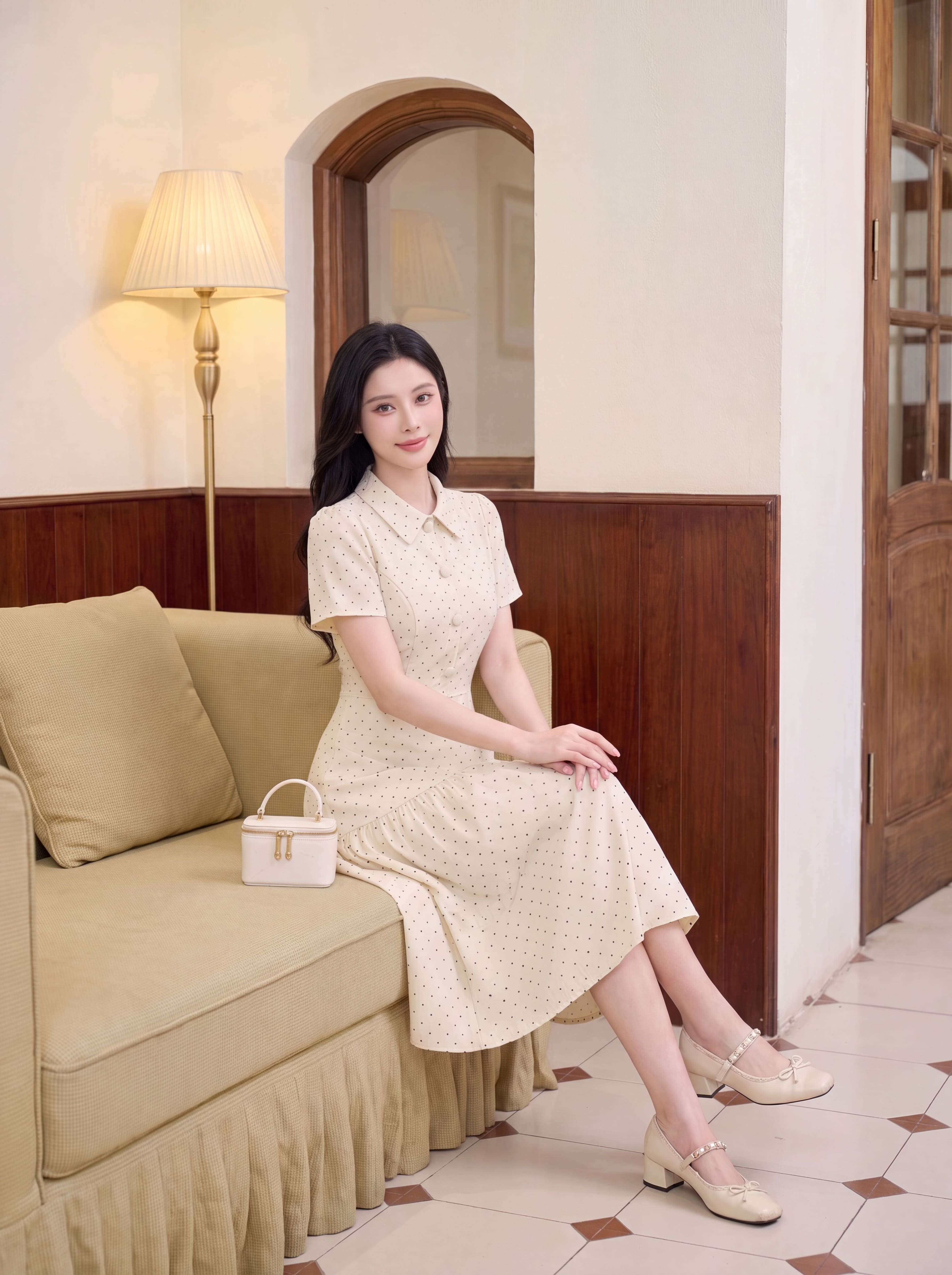 Váy cộc tay dài cúc bọc 607015_thumbnail_5