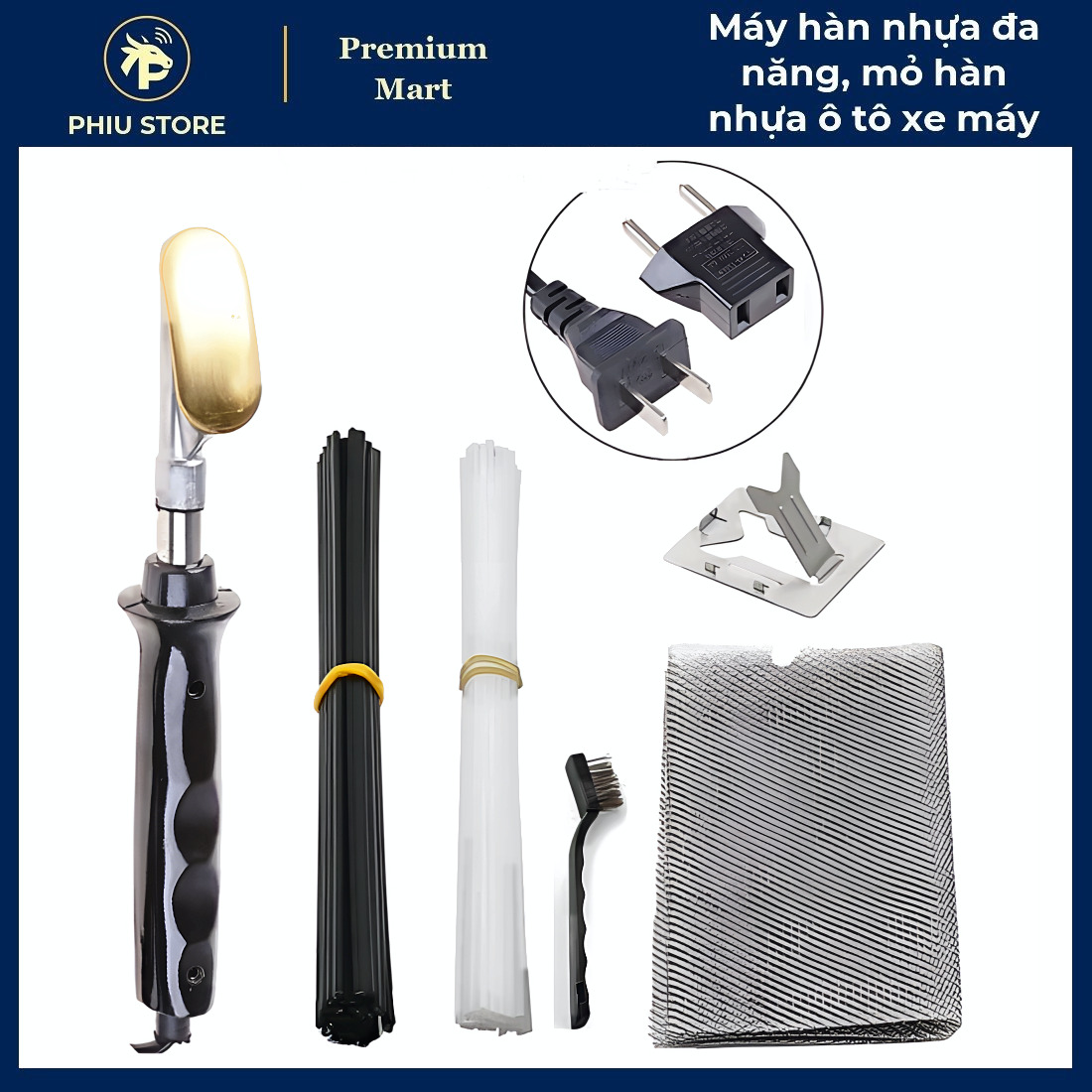 Bộ Hàn Nhựa Que Hàn & Lưới Ghim - Mỏ Hàn Nhựa Ô Tô Xe Máy, Kèm Bàn Chải