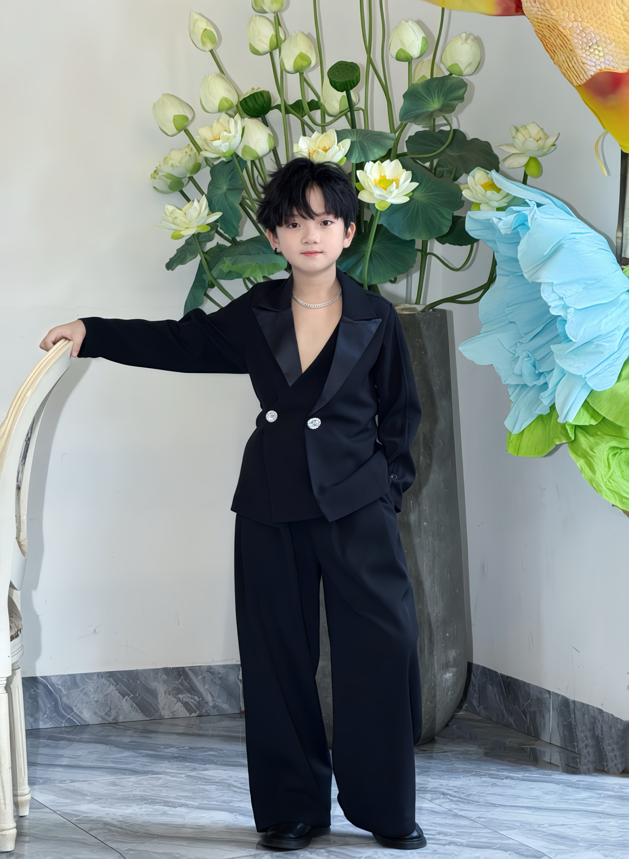 Áo Đen Giả Vest (1 lớp) và Quần Suông Đen Cho Bé,_thumbnail_3