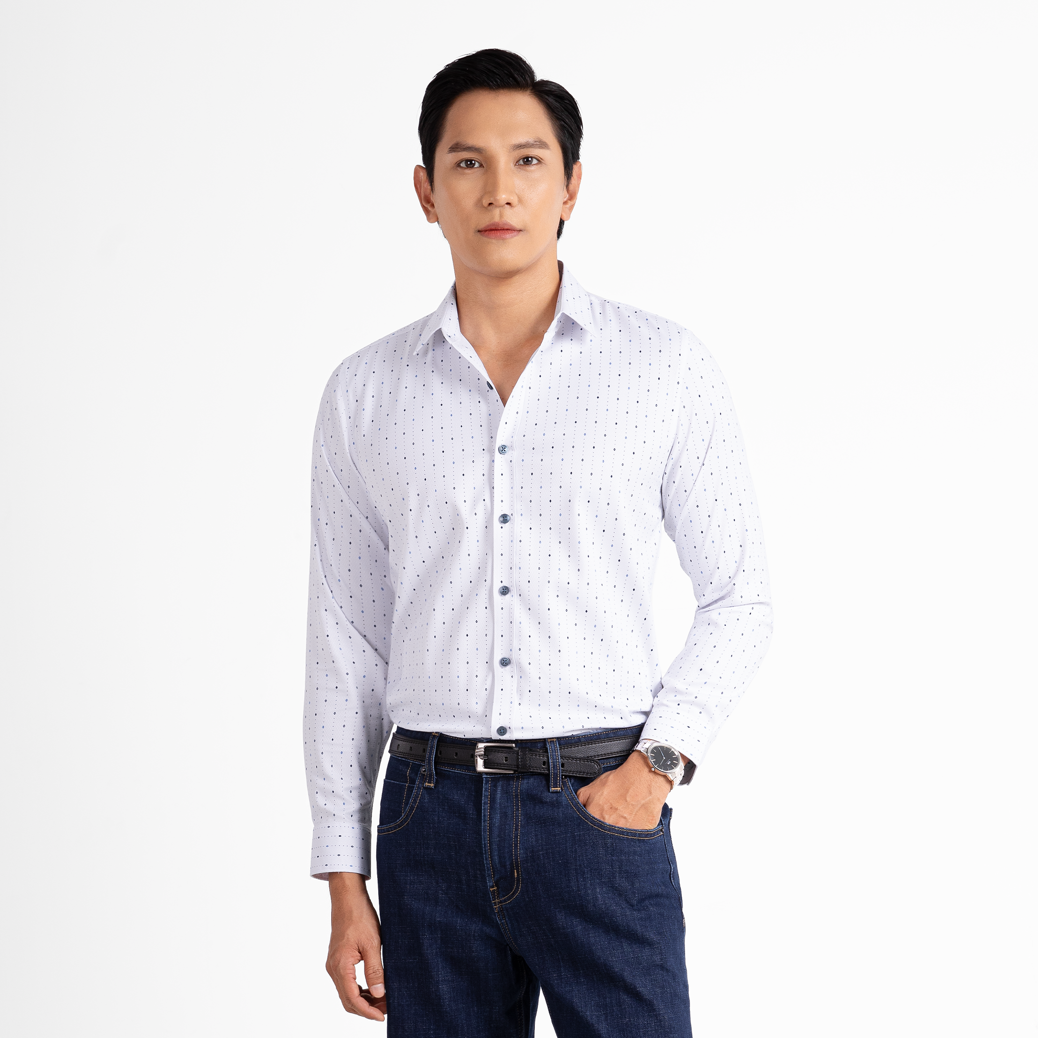 Áo Sơ Mi Hoạ Tiết Dài Tay S45 - Form Slimfit  Vải Bamboo