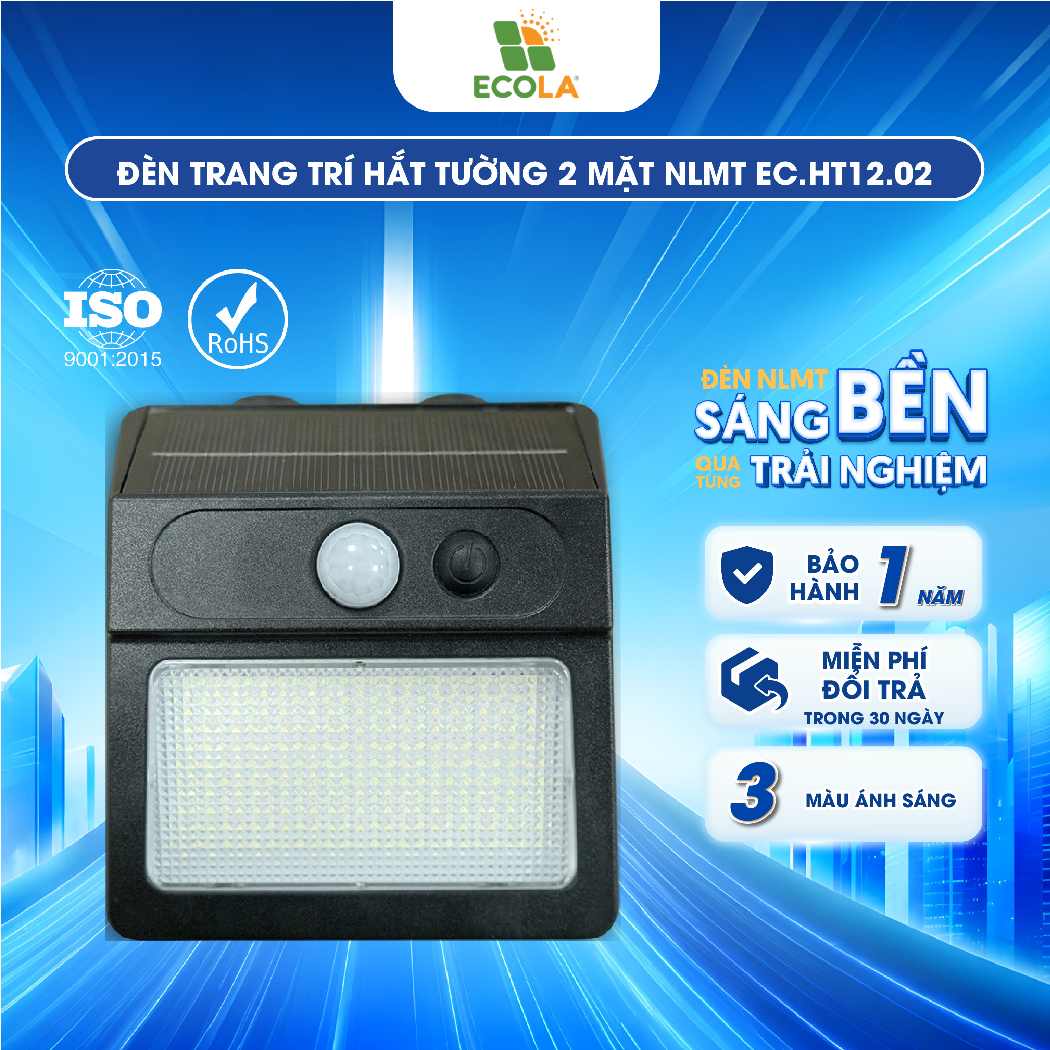 Đèn trang trí hắt tường 2 mặt năng lượng mặt trời ECOLA HT12